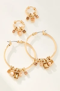 Crystal Charm Hoop Earrings, Set of 2