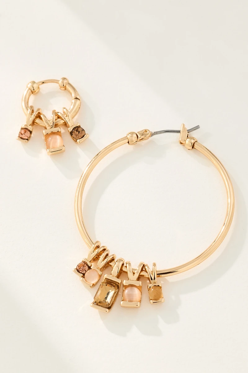 Crystal Charm Hoop Earrings, Set of 2