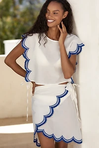 Maeve Cotton Scallop Mini Wrap Skirt