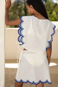 Maeve Cotton Scallop Mini Wrap Skirt