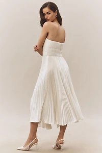 AMUR Juliett Strapless Pleated Asymmetric Midi Dress