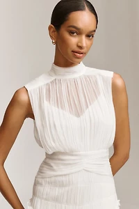 Shona Joy Clemence Chiffon High-Neck Midi Dress