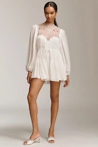 Shona Joy Emory Long-Sleeve Lace Mini Dress