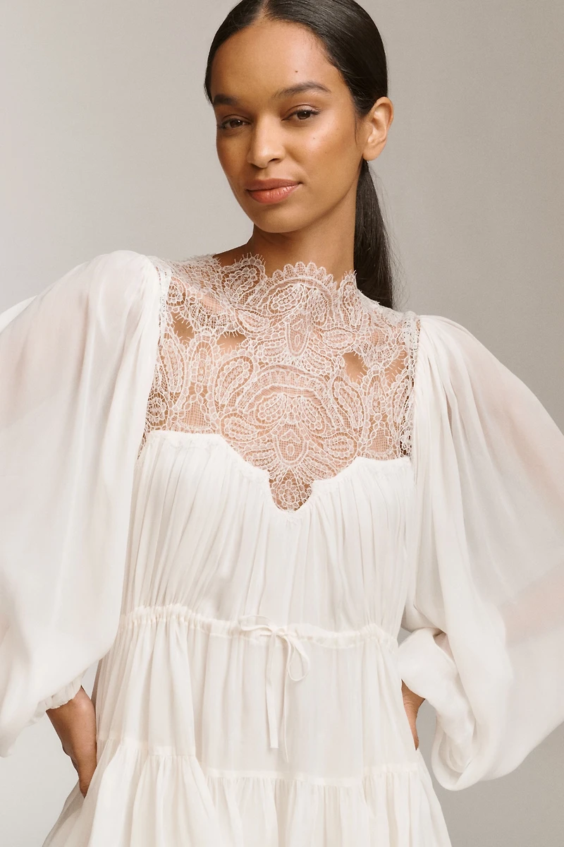Shona Joy Emory Long-Sleeve Lace Mini Dress