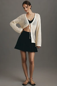 Flat White Long-Sleeve Crochet Tunic Top