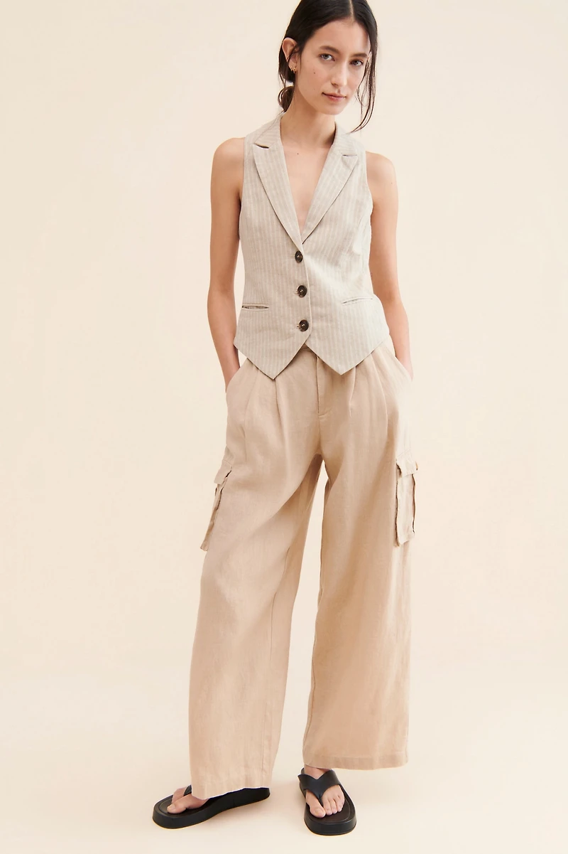 FRENCHMAUVE Stripe Linen Vest