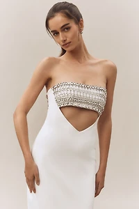 Retrofete Swan Strapless Embellished Cutout Maxi Dress