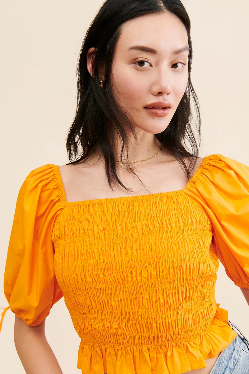 Line + Dot Amber Smocked Top