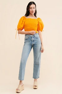 Line + Dot Amber Smocked Top
