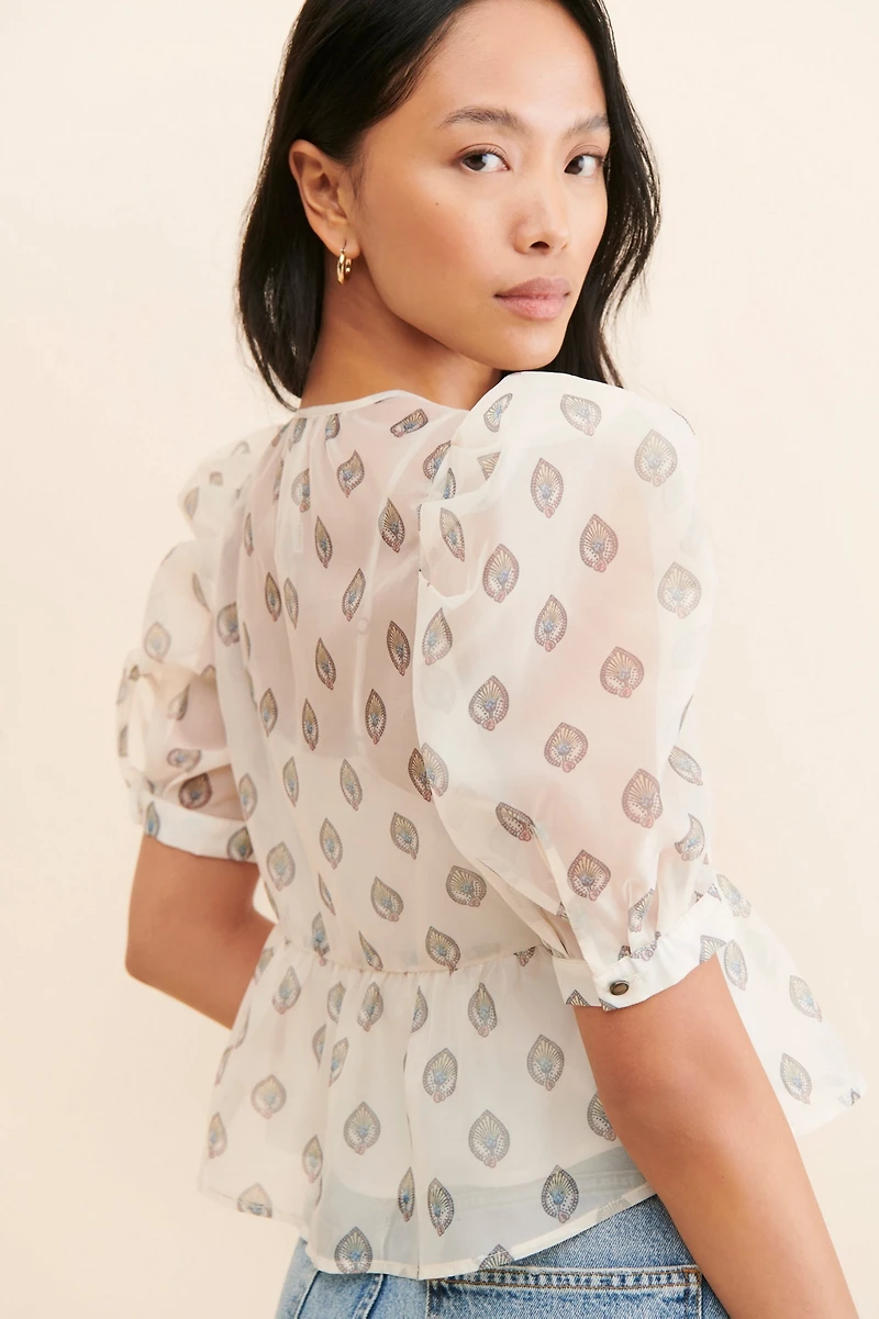 Puff-Sleeve Henley Blouse