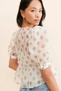 Puff-Sleeve Henley Blouse