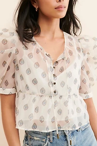 Puff-Sleeve Henley Blouse