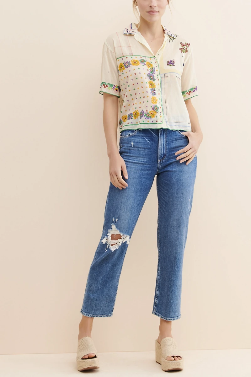 PAIGE Noelle Distressed Straight-Leg Jeans