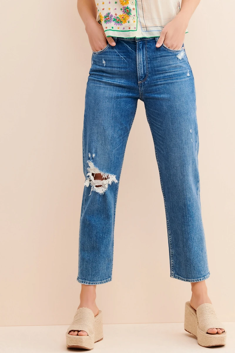PAIGE Noelle Distressed Straight-Leg Jeans