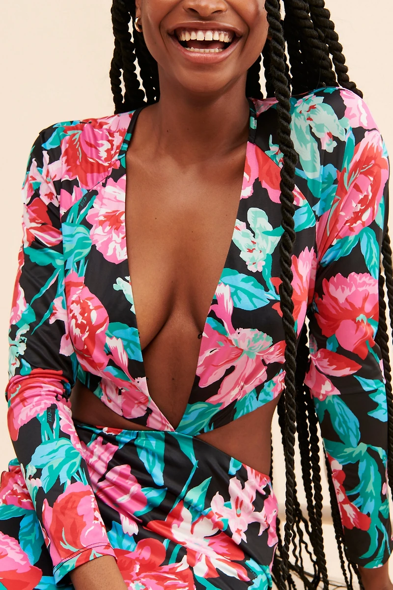 AFRM Floral Slinky Midi Dress