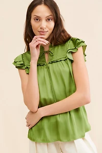 Current Air Smocked Ruffled-Sleeve Blouse