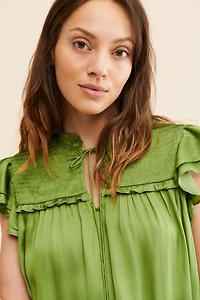 Current Air Smocked Ruffled-Sleeve Blouse