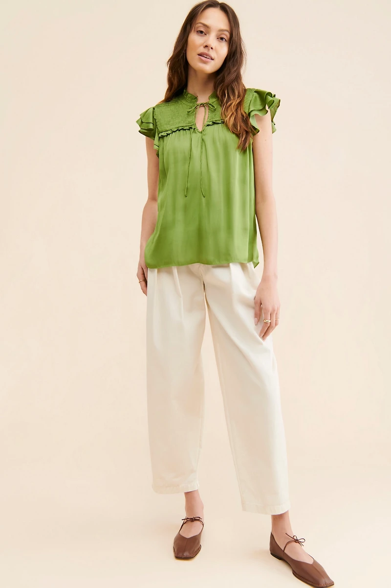 Current Air Smocked Ruffled-Sleeve Blouse
