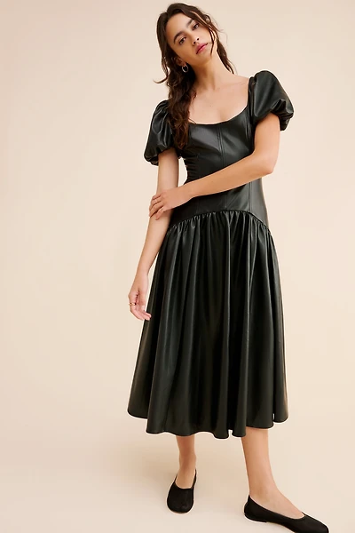 Hutch Vegan Leather Drop Waist Midi Dress