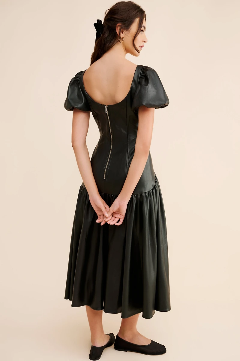 Hutch Vegan Leather Drop Waist Midi Dress