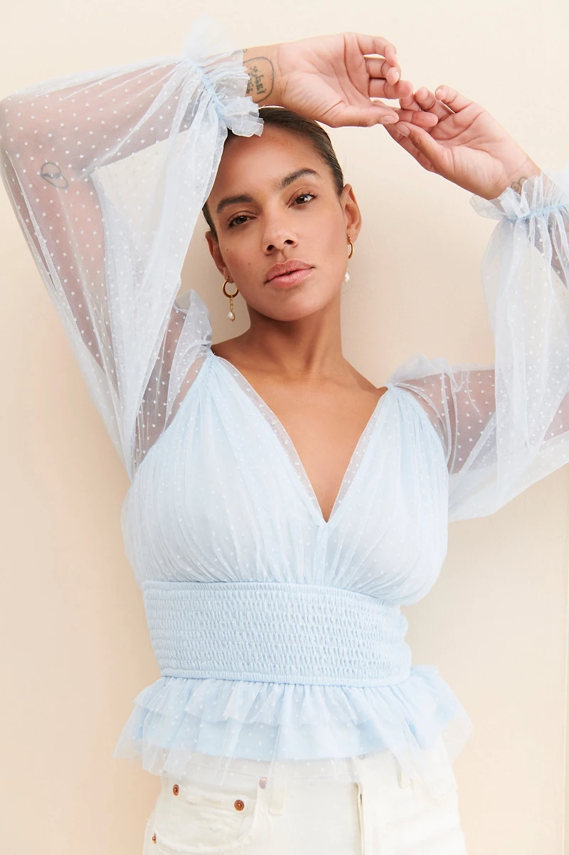 en elly Mesh Babydoll Blouse