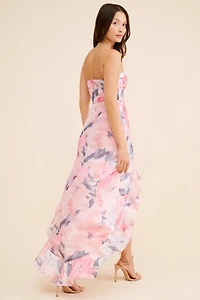 If By Sea Strapless Floral Asymmetrical Maxi Dress