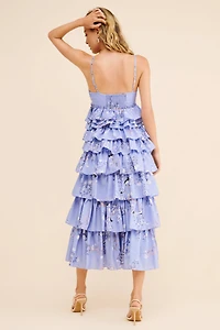 Geisha Designs Sleeveless Floral Tiered Midi Dress