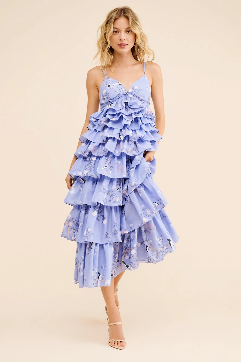 Geisha Designs Sleeveless Floral Tiered Midi Dress