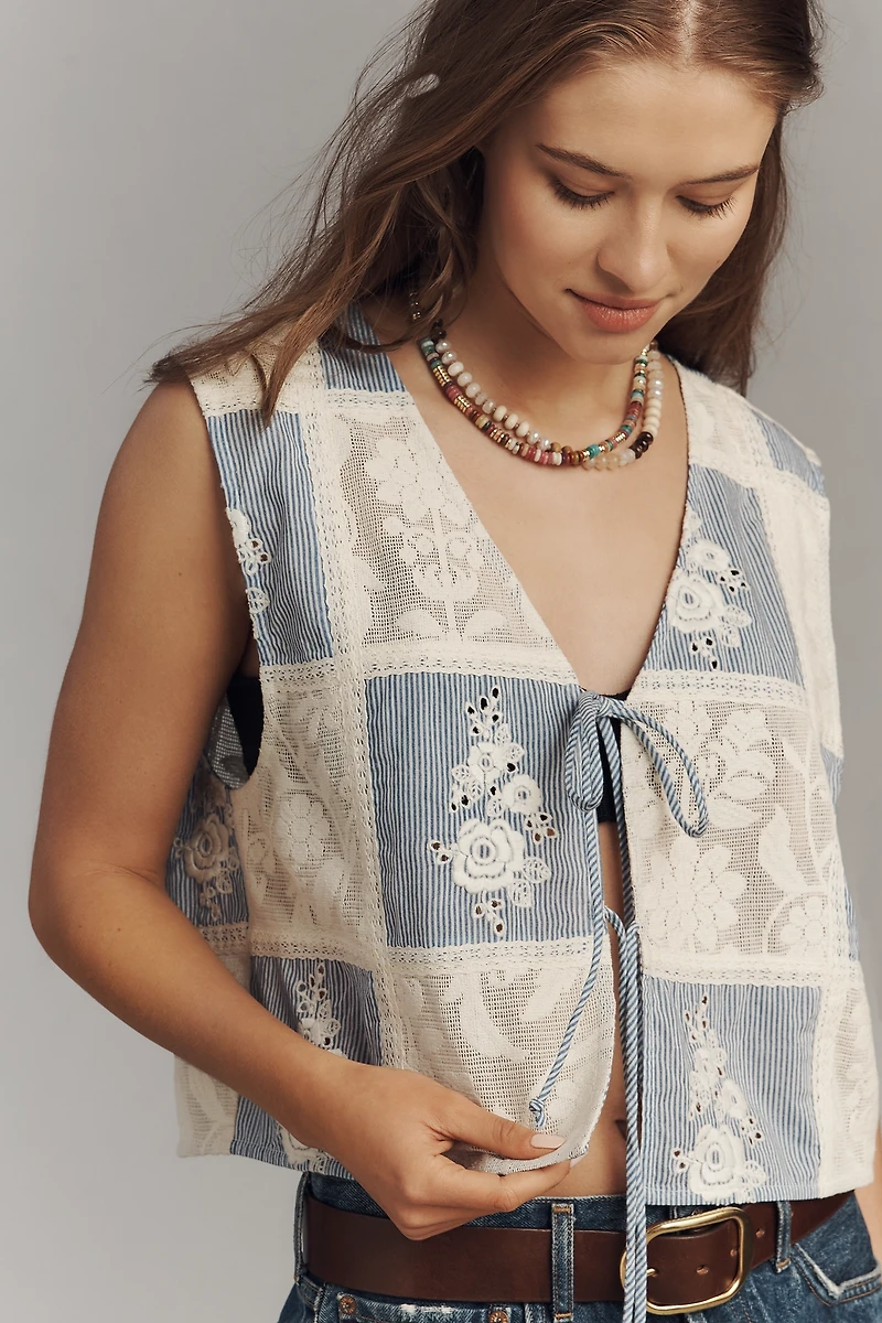 Maeve Patchwork Tie-Front Vest