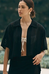 Celandine Crochet Collared Open-Front Top