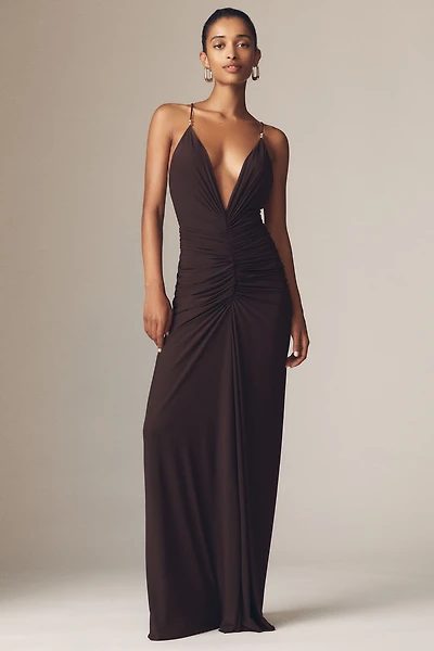 Ronny Kobo Anya V-Neck Column Jersey Maxi Dress