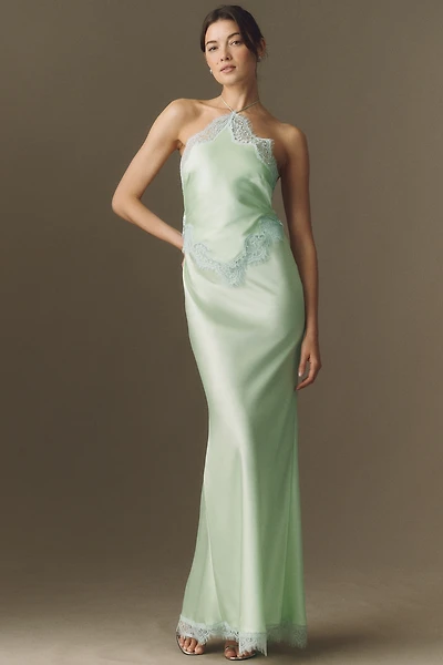 Retrofete Everly Halter Lace-Trim Satin Maxi Dress