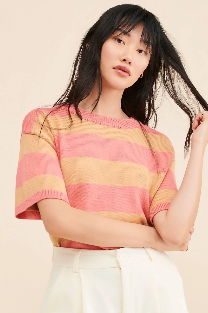Flat White Striped Knit Tee
