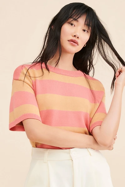 Flat White Striped Knit Tee