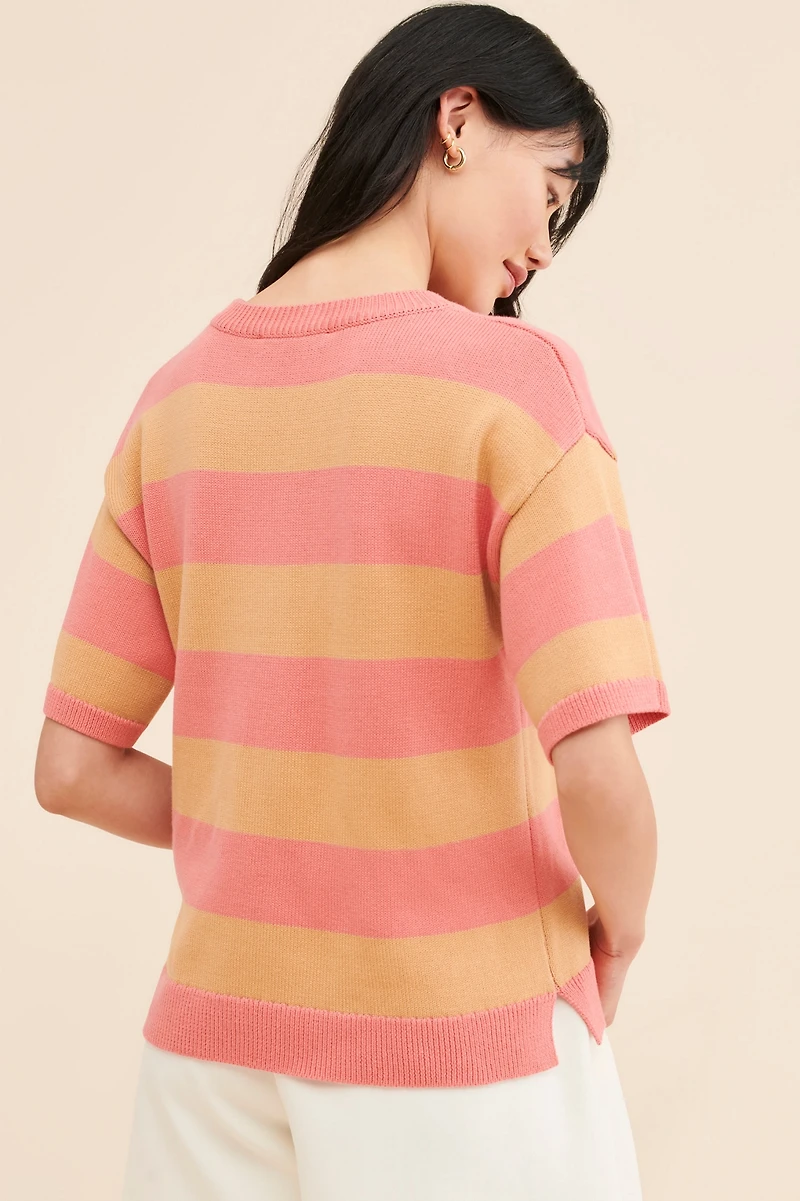 Flat White Striped Knit Tee