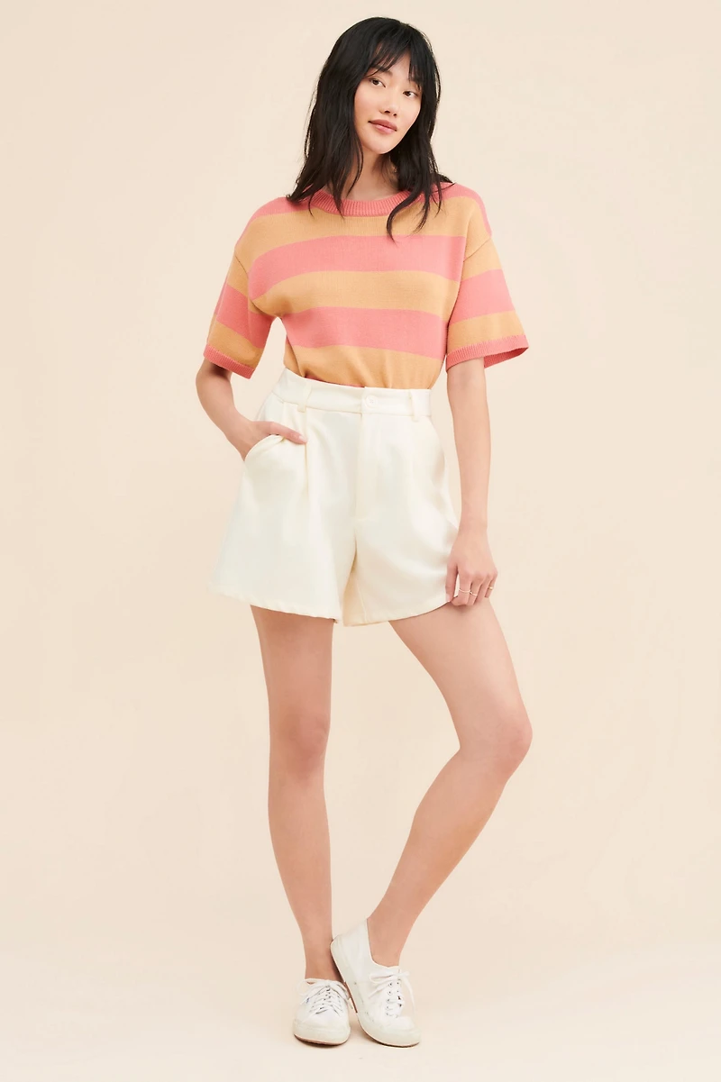 Flat White Striped Knit Tee