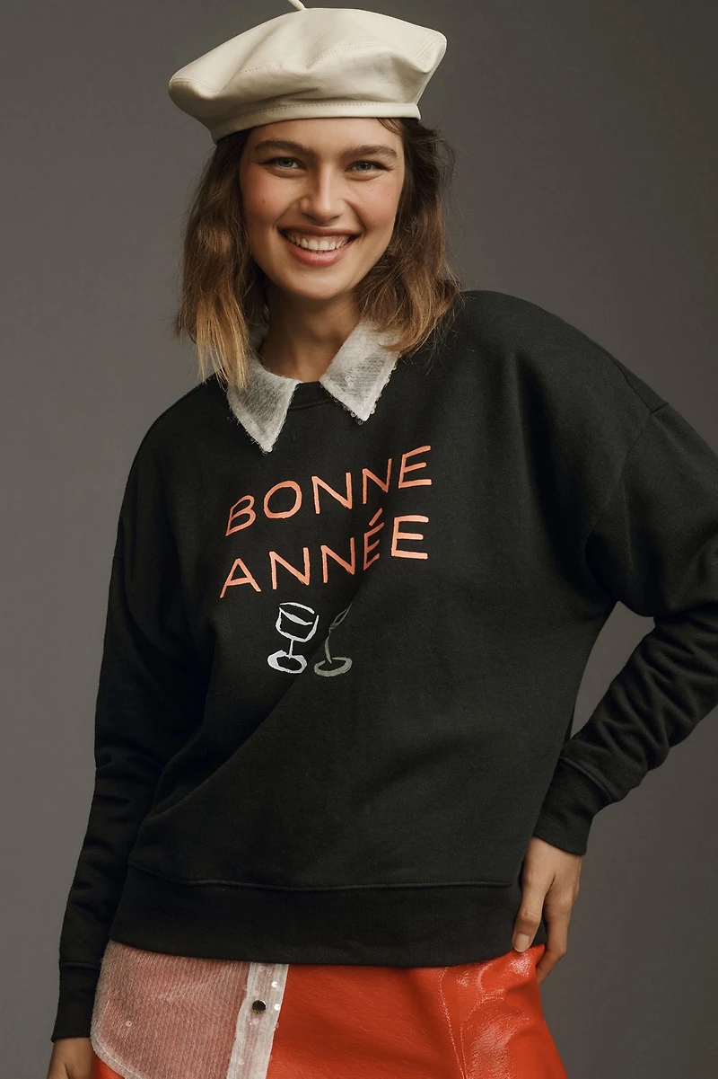 Maeve Bonne Année Varsity Crew Pullover