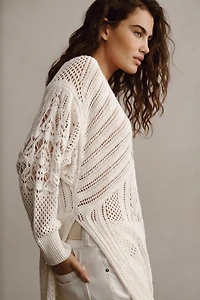 Open-Stitch Side-Slit Tunic Sweater