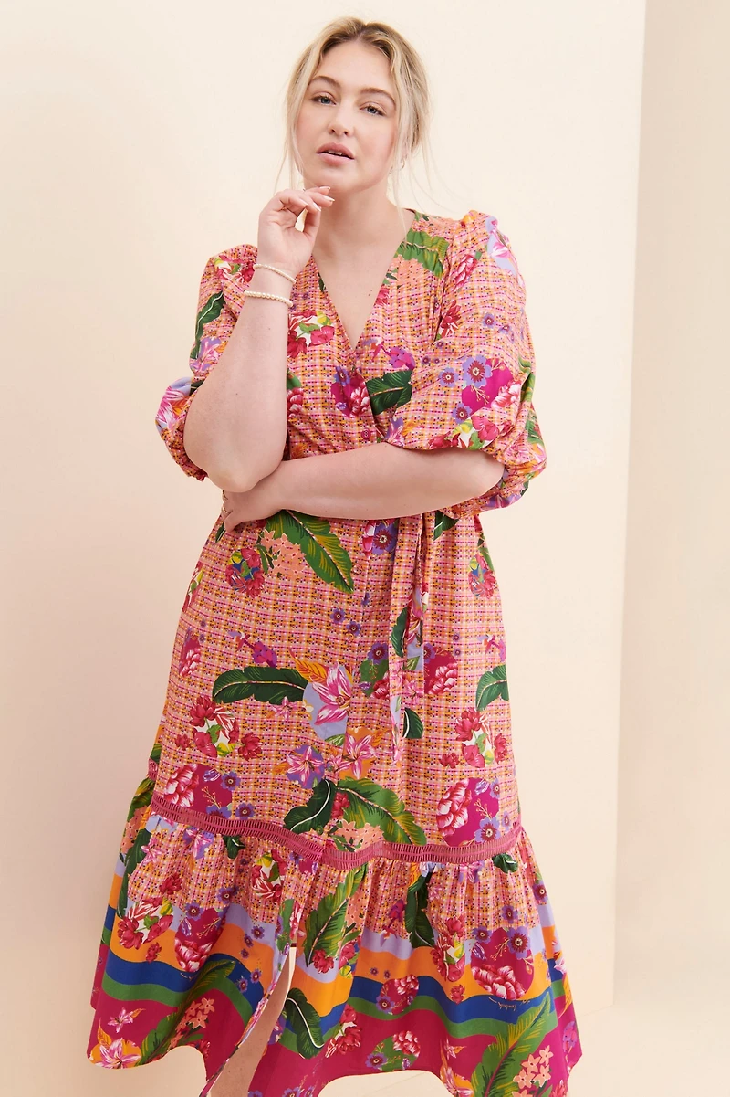 Emily Lovelock Tropical Flounce Midi Dress