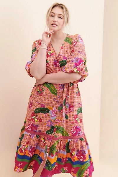 Emily Lovelock Tropical Flounce Midi Dress
