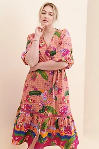 Emily Lovelock Tropical Flounce Midi Dress