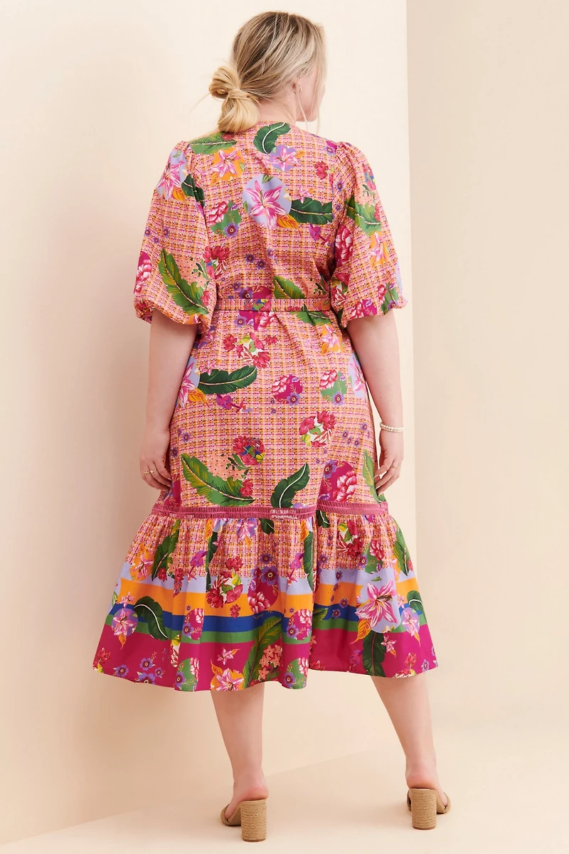 Emily Lovelock Tropical Flounce Midi Dress