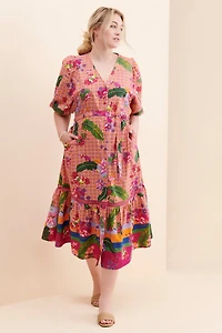Emily Lovelock Tropical Flounce Midi Dress