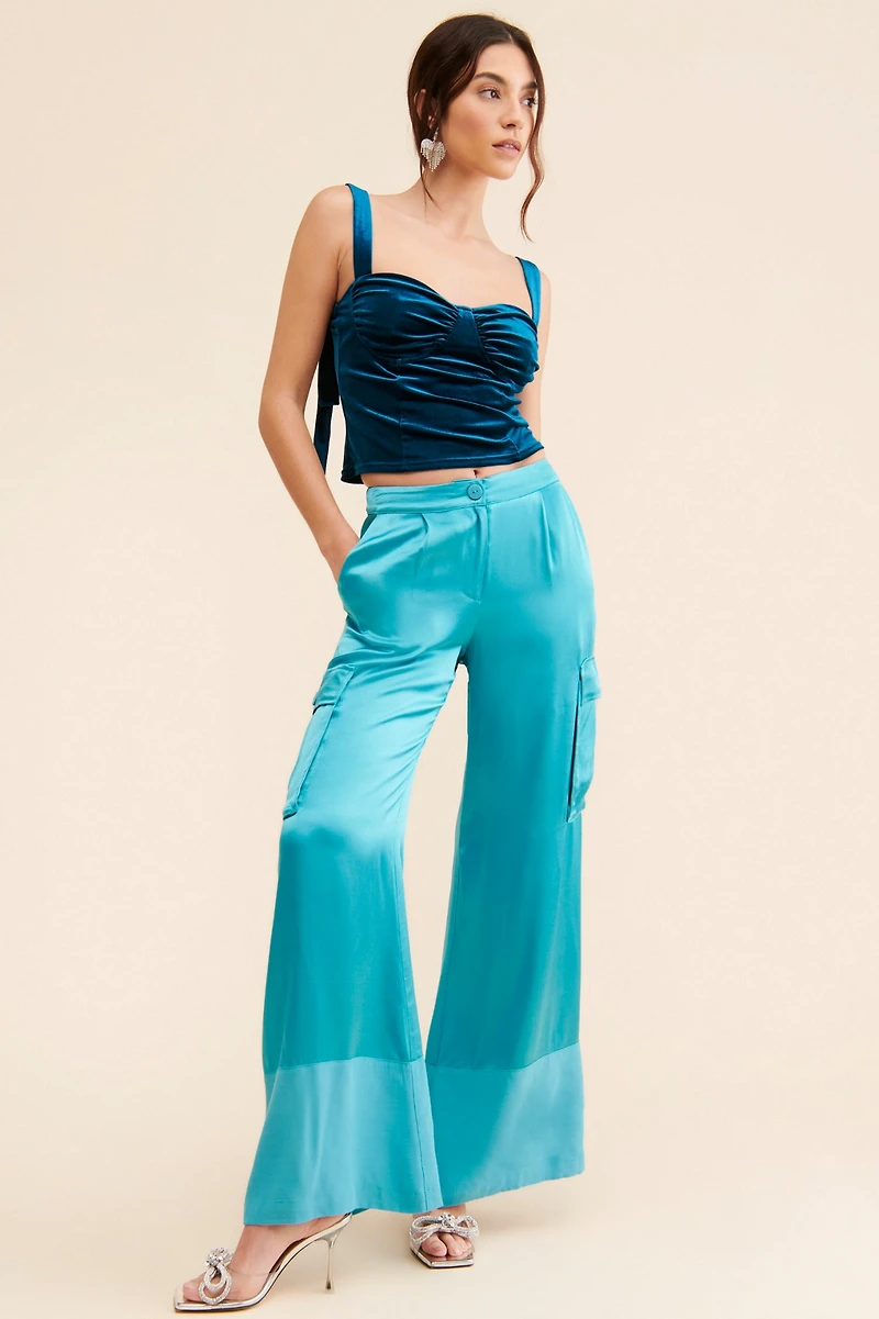 Corey Lynn Calter Satin Cargo Wide Leg Pants