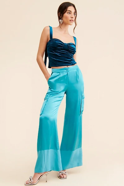 Corey Lynn Calter Satin Cargo Wide Leg Pants