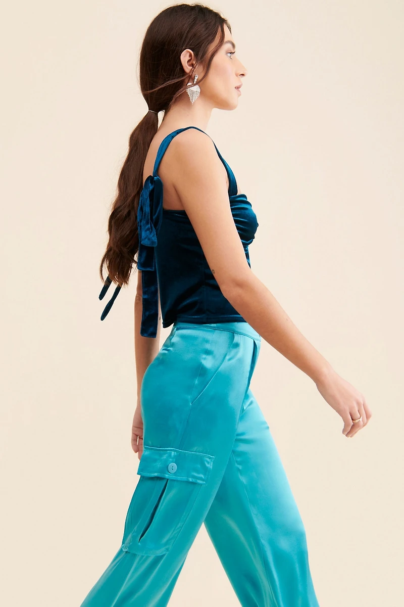 Corey Lynn Calter Satin Cargo Wide Leg Pants