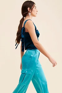 Corey Lynn Calter Satin Cargo Wide Leg Pants