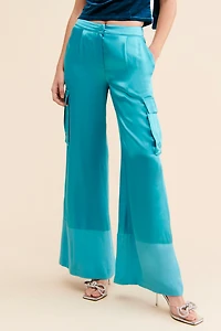 Corey Lynn Calter Satin Cargo Wide Leg Pants