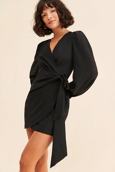 g.p.d. Mini Puff-Sleeve Wrap Dress