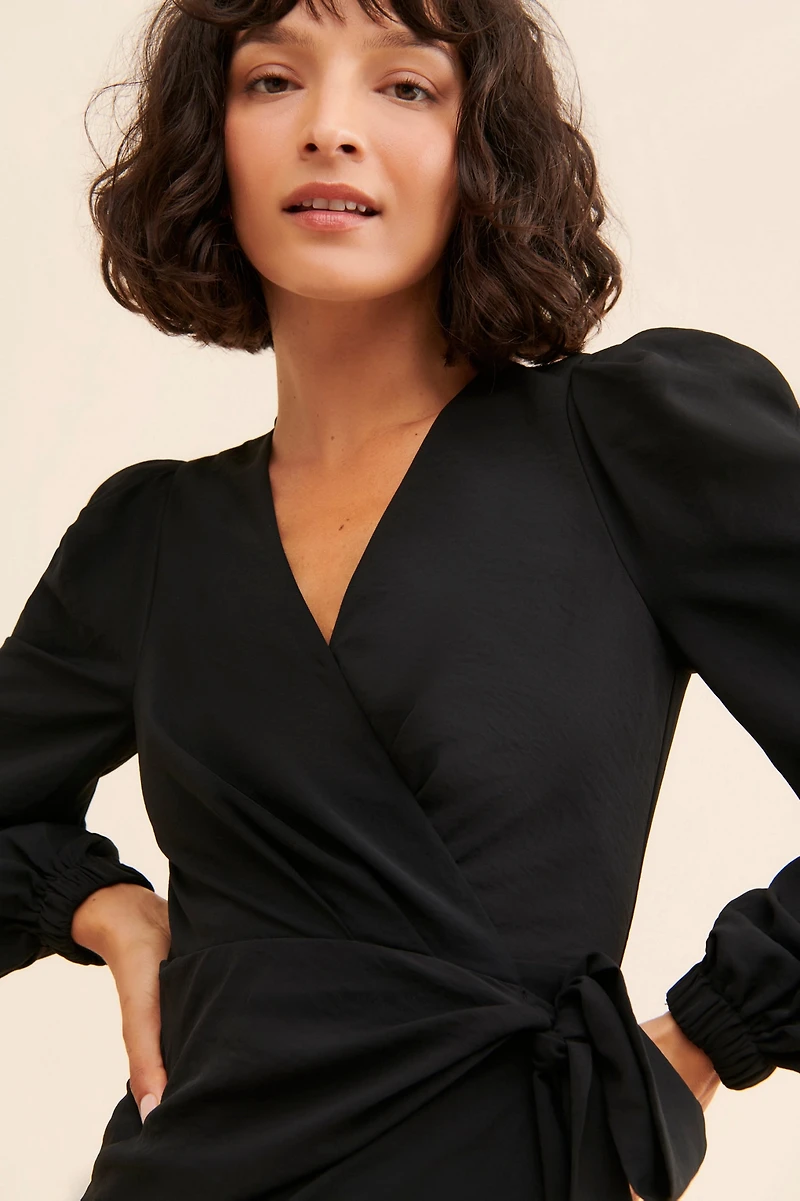 g.p.d. Mini Puff-Sleeve Wrap Dress